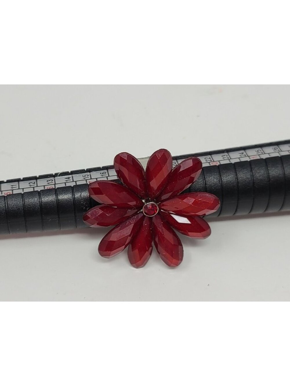 Vintage Red Flower Ring Size 8 1/2 Adjustable